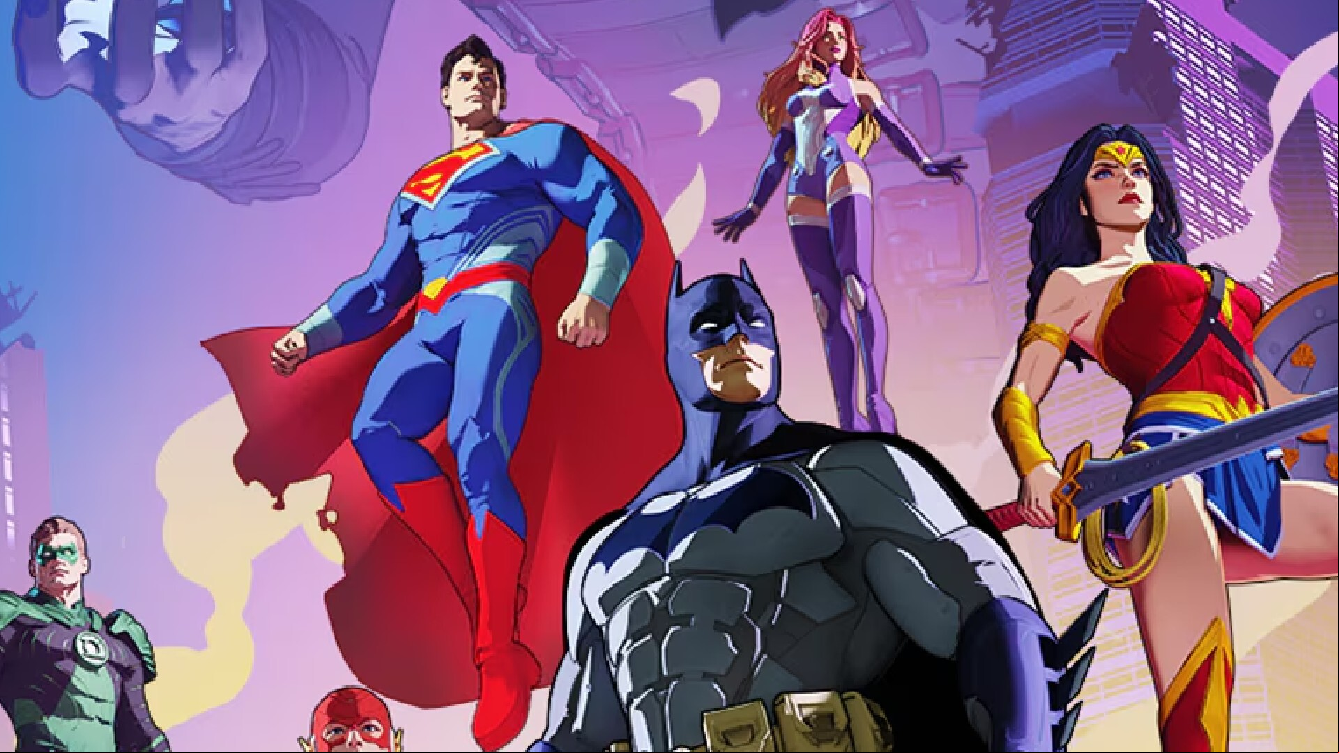 Best free PC games: DC Dark Legion. Image shows Batman, Superman, and various other DC heroes.